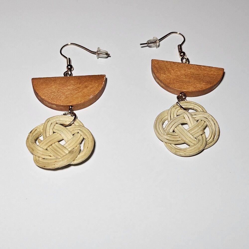 Large Wood Knotted Dangling Earrings